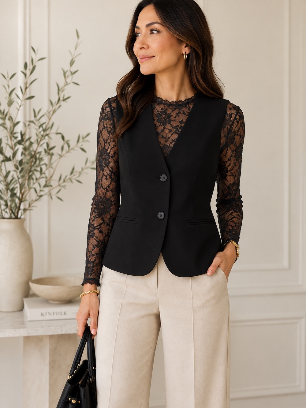 Melloday Black Tailored Vest Women’s Small Button Front Layering Top